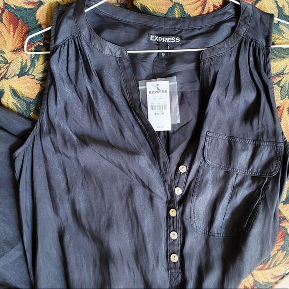 NWT Gray Express Satin Shirt Dress - Picture 3 of 4